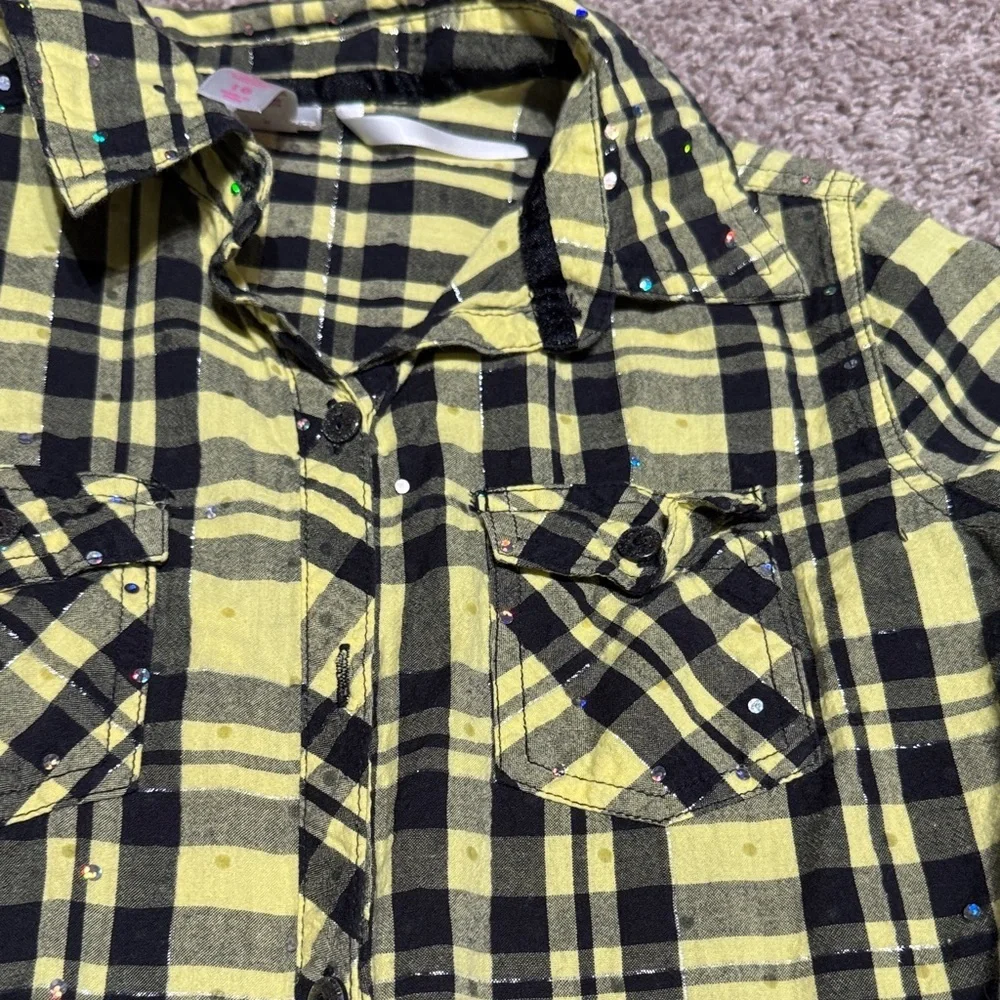 Justice Yellow and Black Plaid Button-Up Shirt / AA3